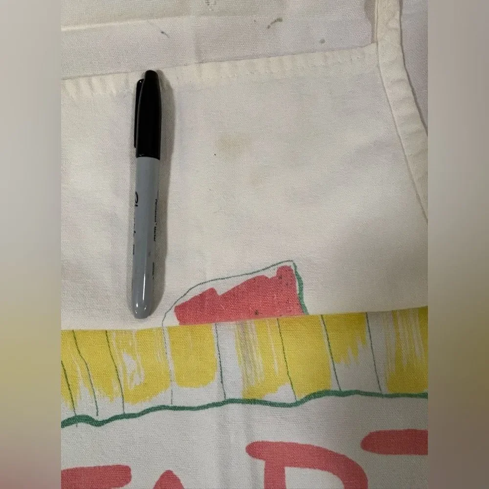 VINTAGE Pink Yellow Sandy Tarr Artist Pop Art Graphic Retro Holiday TART Apron